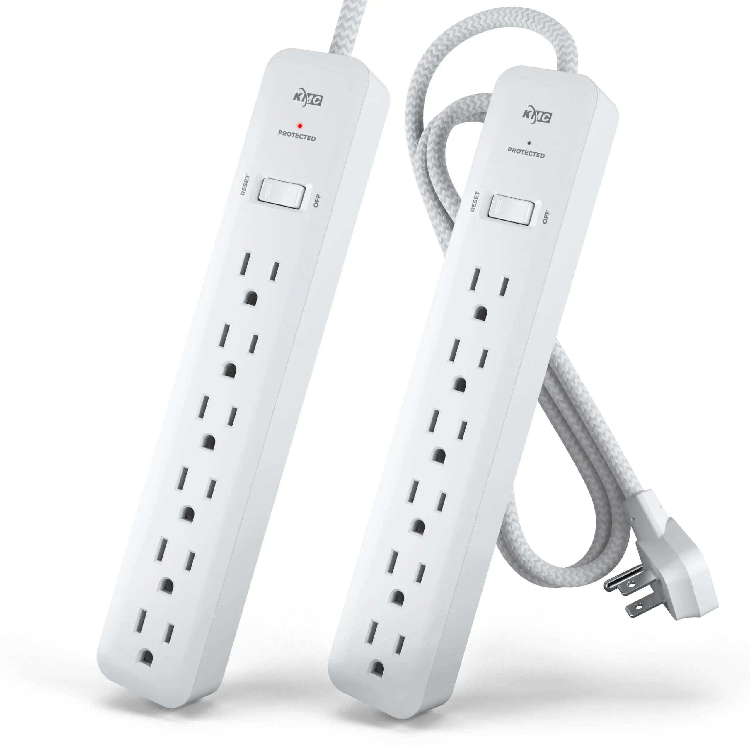 KMC 6-Outlet Surge Protector Power Strip 4 ft cord 2-Pack 1080J Power Surge Protector 4-Foot Long Braided Extension Cord with Multiple Outlets Power Strip Surge Protector 6 Power Outlet Flat Plug Mercancía Internacional
